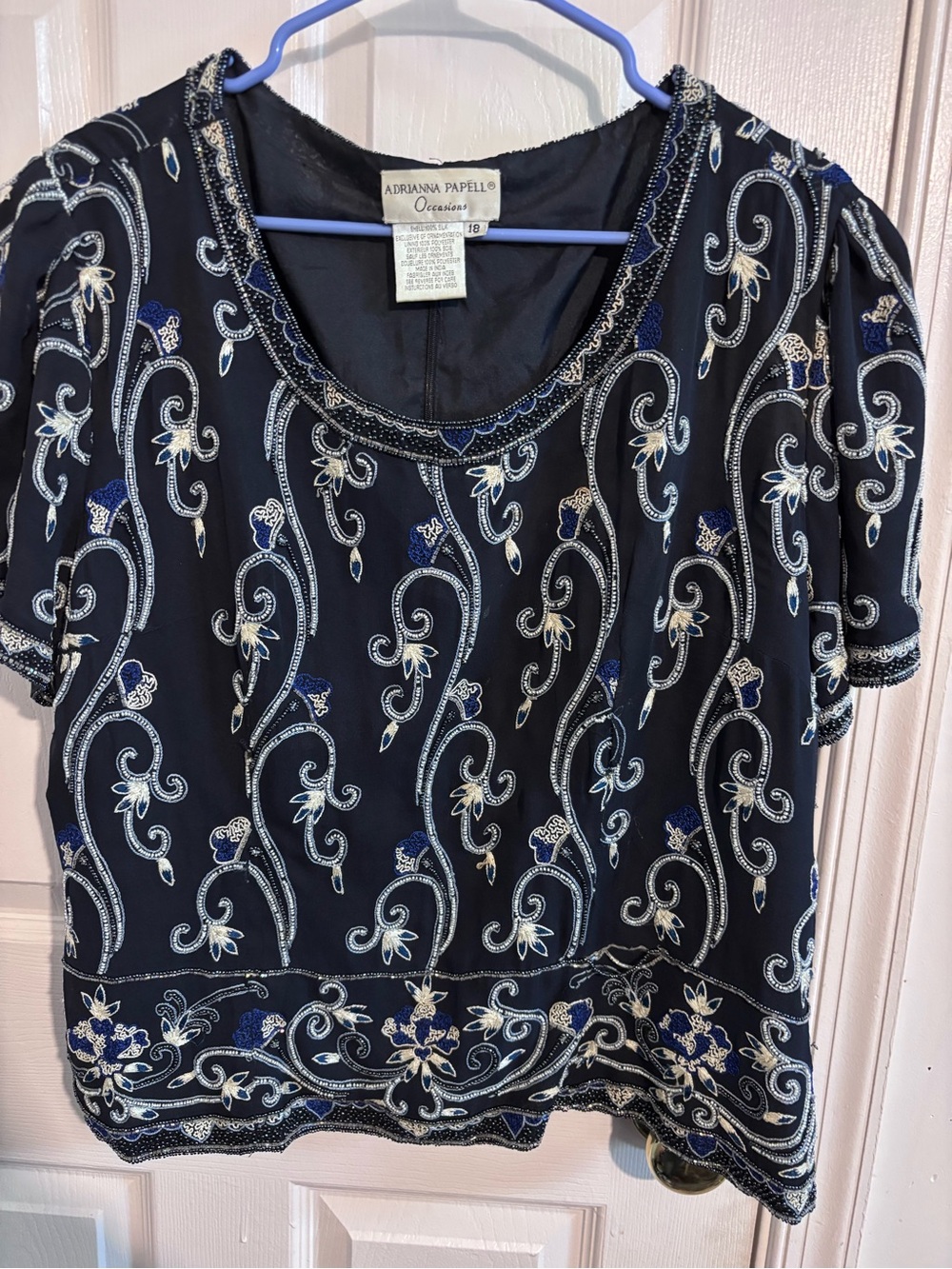 Adrianna Papell Black Embellished Beaded Floral Blouse
